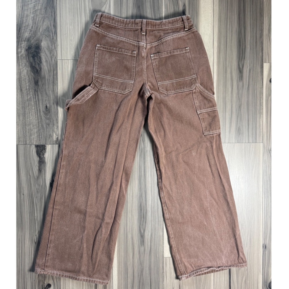 Edikted Brown Carpenter Pants Wide Leg Contrast Stitch Utility Jeans Womens S